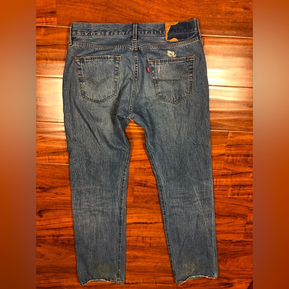 Levi's 501 Button Front Destroyed Straight Leg Denim Jeans - Picture 2 of 16